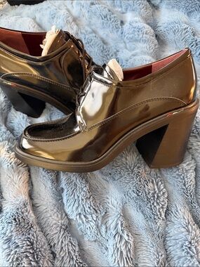 Franco Sarto Black Patent Platform Lace-Up Loafers